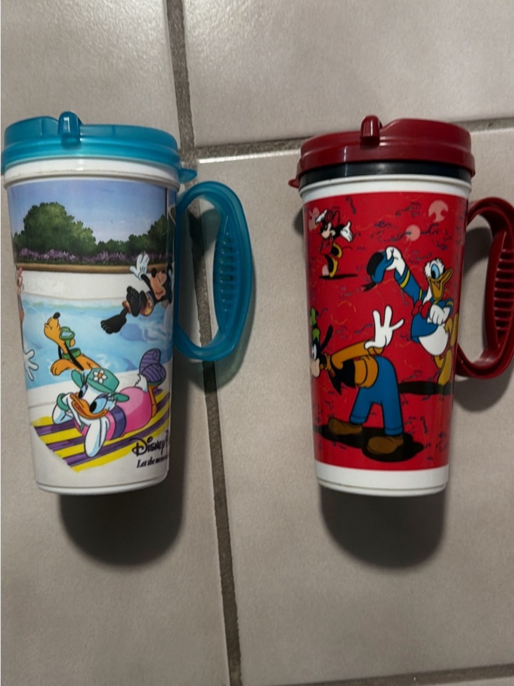 Disney Mickey & Friends Plastic Travel Mugs - Red and Blue